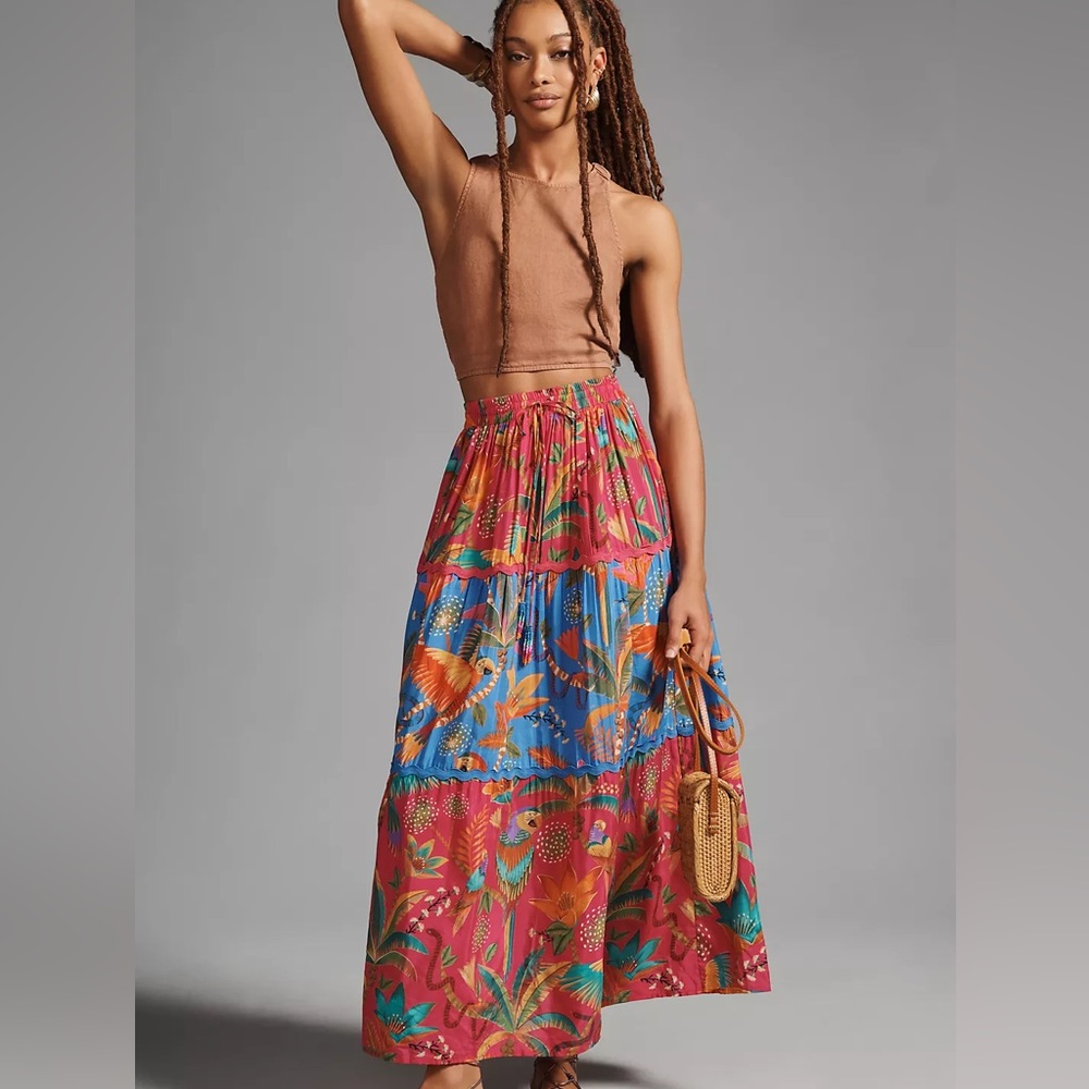 NEW Farm Rio Macaw Party Mix Maxi Skirt, Large
